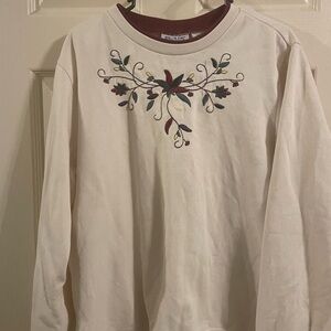 Blair Embroidery Floral Sweatshirt-Cream & Burgundy- Size Large